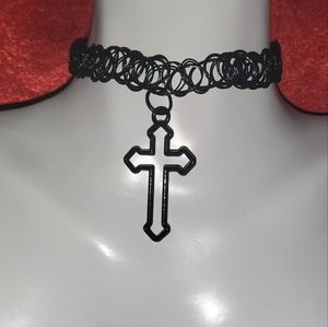 Cross Charm choker necklace, tattoo choker necklace, goth choker